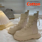 Women's beige Martin boots with thick sole and lace-up design, perfect for trendy casual looks.