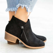 Stylish black suede ankle boots with a wedge heel, perfect for women seeking fashion and comfort.