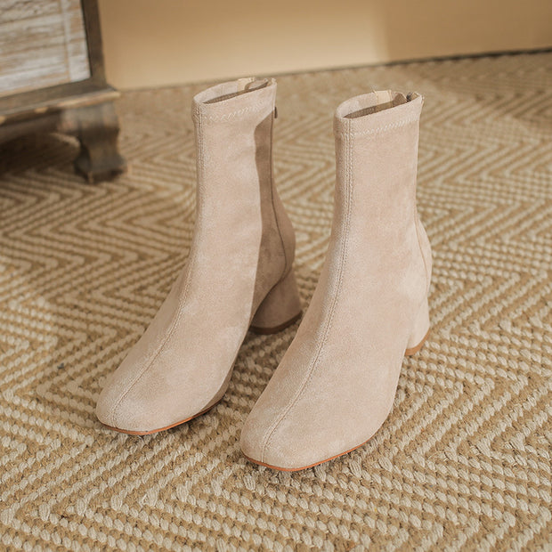 Ankle Boots Skinny Suede High Chunky Heel High Heel Ankle Boots